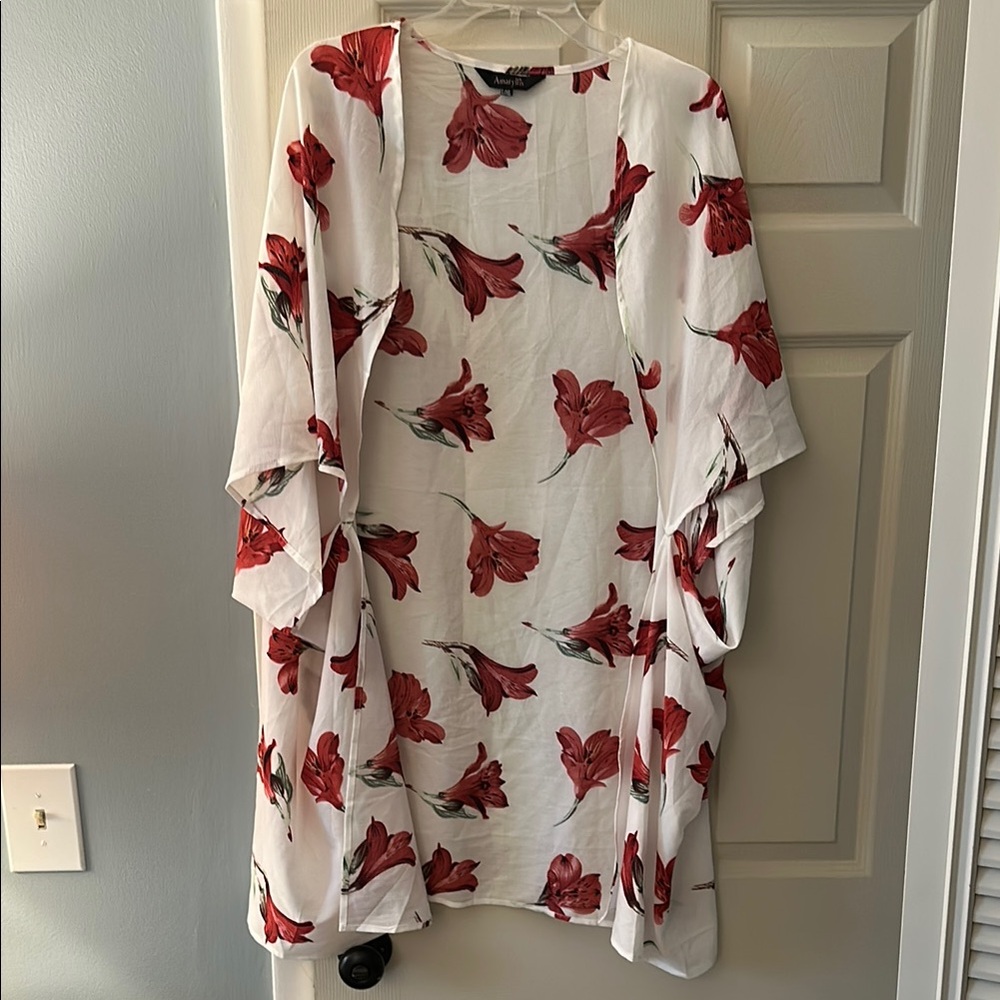 Floral Kimono with Red Flowers